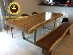 Set Meja Makan Solid Trembesi Kaki Stainliess