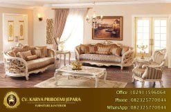 Kursi Tamu Klasik Carlos Putih Emas