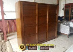 Lemari Pakaian 3 Pintu Siliding Kayu Jati