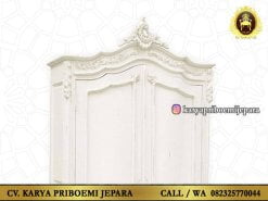 Lemari Pakaian Putih Ukir Jepara Detail Gunungan