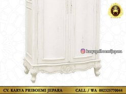 Lemari Pakaian Putih Ukir Jepara Detail Kaki Kaki