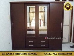 Lemari Pakaian Minimalis Kaca Modern Model Terbaru Asli Kayu Jati